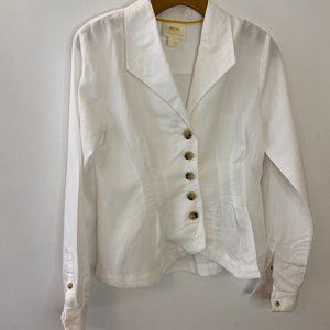 Anthropologie Maeve White Lightweight Button Front Fitted Shirt Blazer